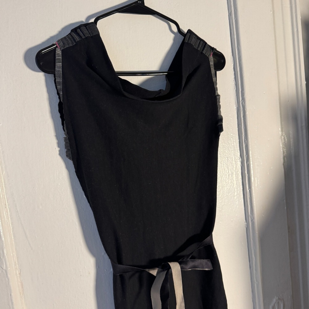 Vtg Y2K Cop Copine Black Ribbed Knit Cowl Neck Dress Coquette Minimalist - Picture 2 of 9